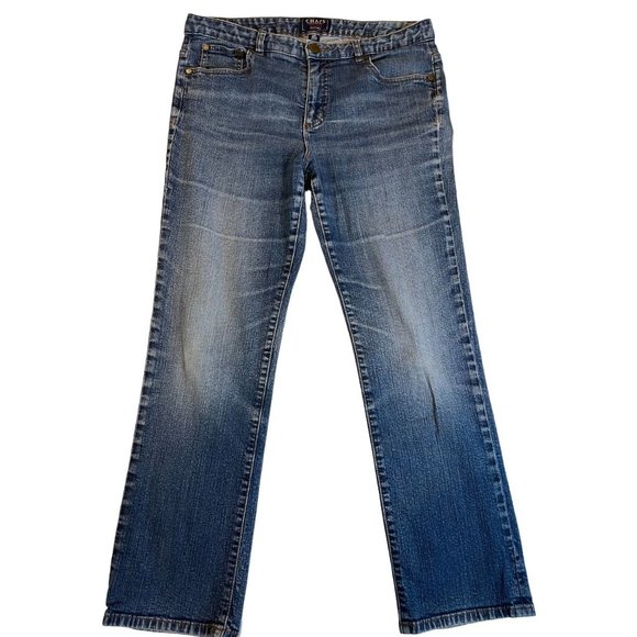 Chaps Women's Jeans Straight Leg Denim Cotton High Rise Five Pockets Blue SZ 12P - Picture 1 of 9